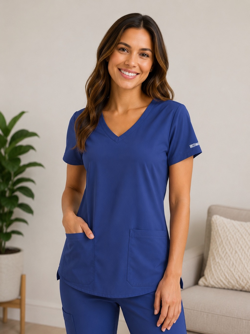 Grey's Anatomy Active by Barco Scrub Top Women’s Medium Blue Stretch V-Neck EUC